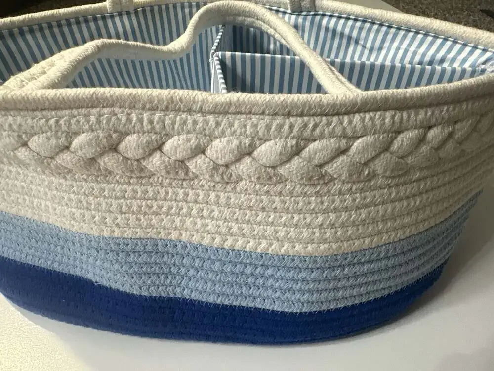 Luxury Little Blue Ombre Woven Rope Diaper Caddy Nursery Storage Basket